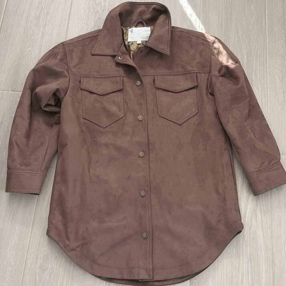 PILCRO The Tillie Relaxed Faux-Suede Shacket Women's Size S Brown